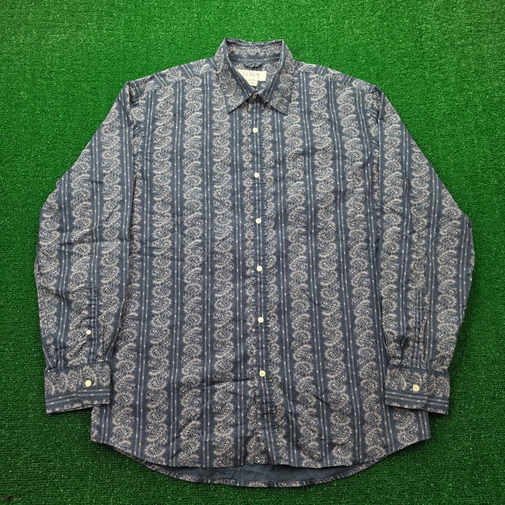 J Crew Button Up Long Sleeve Paisley Striped Shirt Mens Medium Blue Black